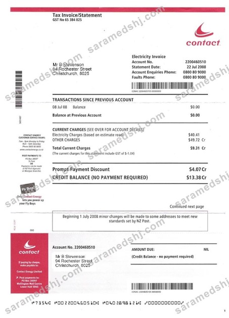 New Zealand Electrcity Bill